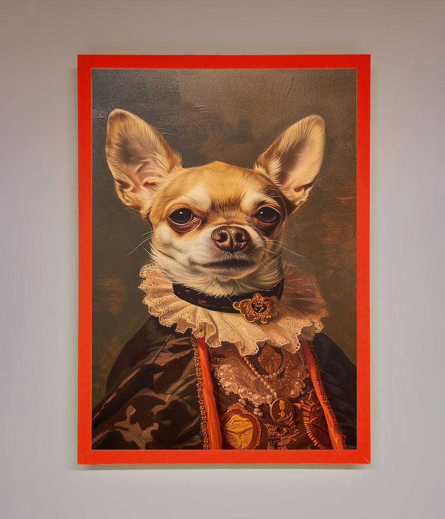 Renaissance Chihuahua framed print, luxury classic art with modern whimsy, stylish home decor, premium handcrafted wall art by Zestio at brixbailey.com
