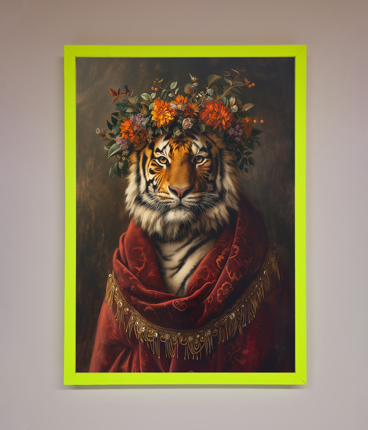 Premium Renaissance Tiger Framed Wall Art, luxury classic elegance and wild beauty, majestic tiger home decor, stylish office artwork by Zestio at brixbailey.com