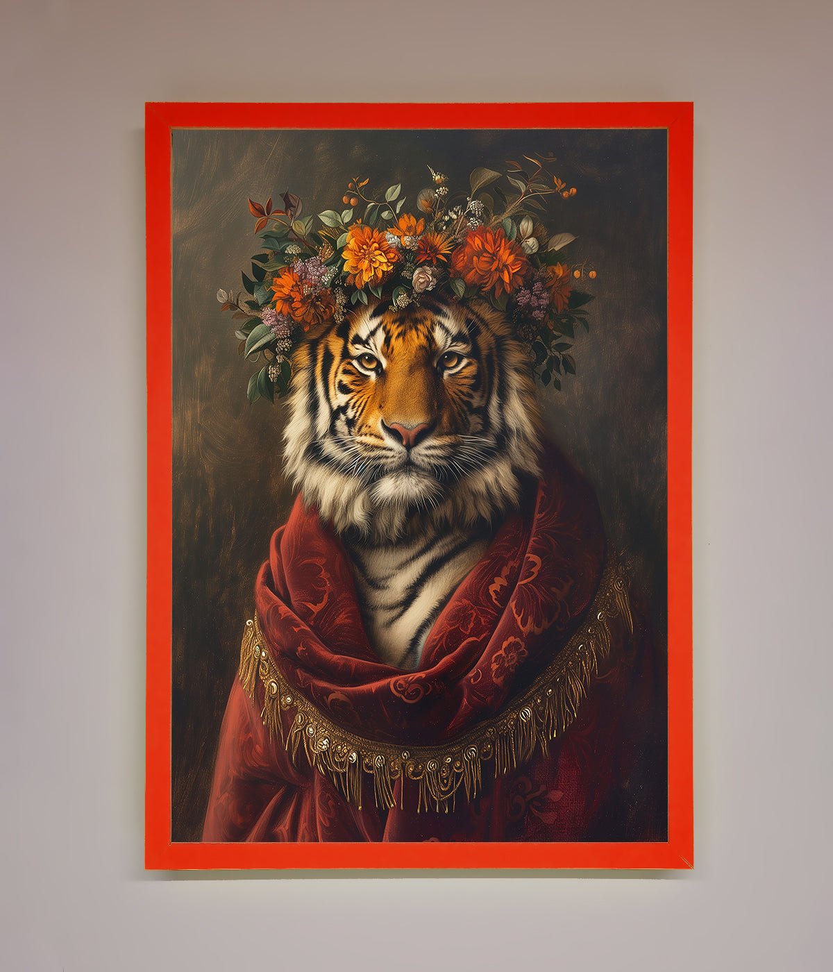 Luxury Renaissance tiger framed wall art, premium classic elegance and wild beauty, stylish home decor by Zestio at brixbailey.com