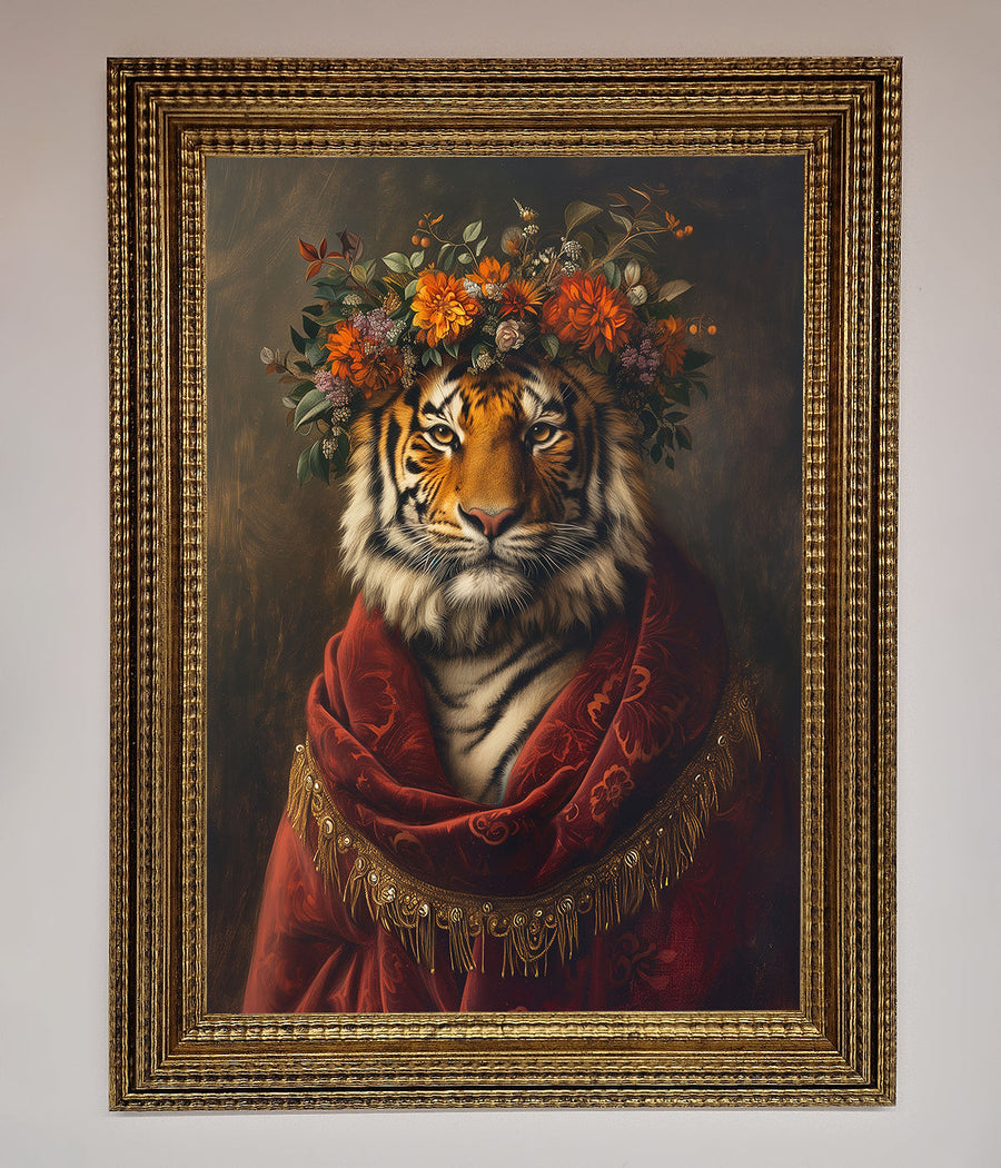 Premium Renaissance Tiger Framed Wall Art, luxury classic wildlife home decor, stylish majestic tiger painting, best-selling elegant framed artwork by Zestio at brixbailey.com