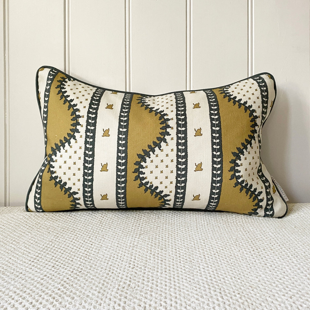 Renee Rectangular Cushion - Ochre &amp; Dark Green