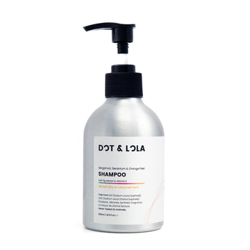 Luxury nourishing shampoo with bergamot, geranium, and orange peel oil for strong, healthy, revitalized hair, free from SLS and parabens by Dot & Lola at brixbailey.com