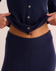Navy Ribbed Soft Modal Jersey Cardigan and Wide-Leg Joggers Set