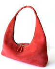 Riviera Shoulder Hobo in Coral Suede