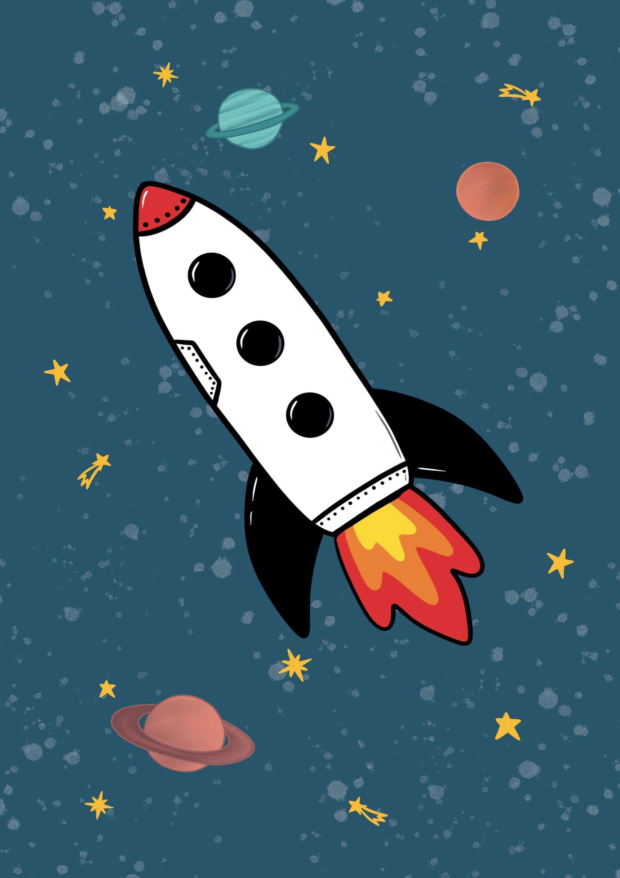 Space Rocket 2 print - blue background