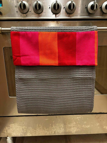 Roller Hand Towel Slate Grey with Red Orange Pink