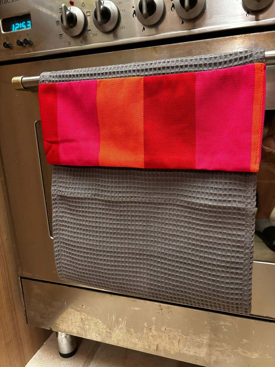Roller Hand Towel Slate Grey with Red Orange Pink