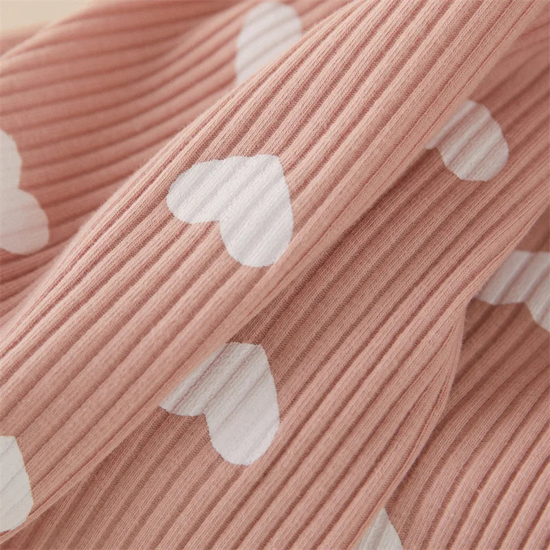 Heart Print Romper & Bow Headdress Set for Baby Girls - Soft Polyester Spring & Autumn Outfit by Baby Lamby at brixbailey.com