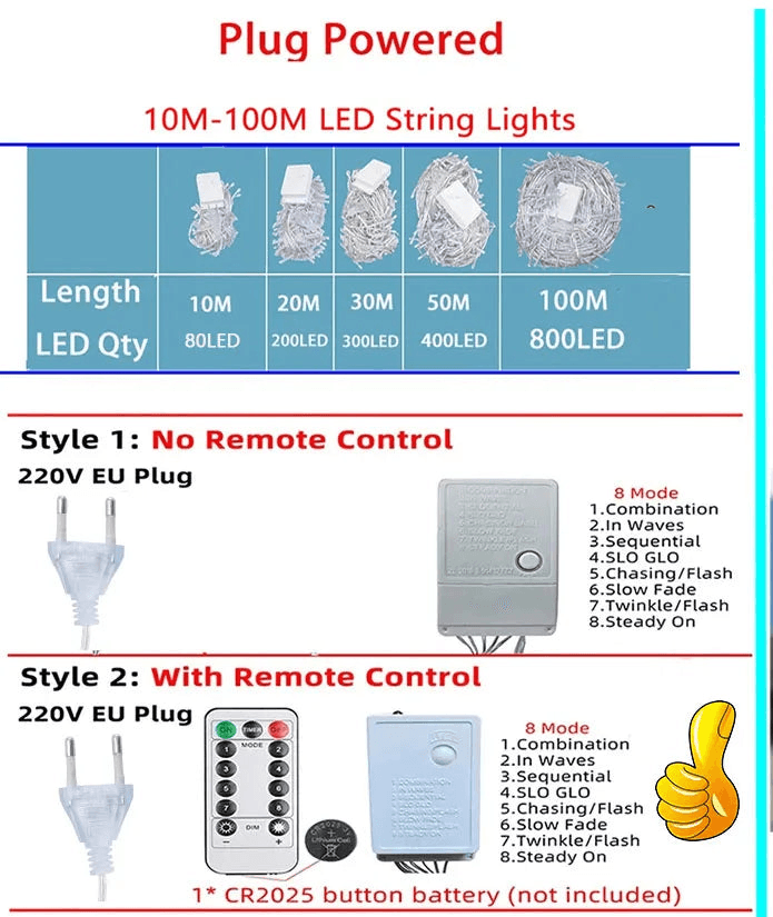 10M-100M Christmas Lights Outdoor LED Fairy String Lights