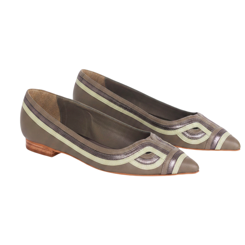 Begonia Olive Green Leather Ballerinas – Pointed Toe Flats