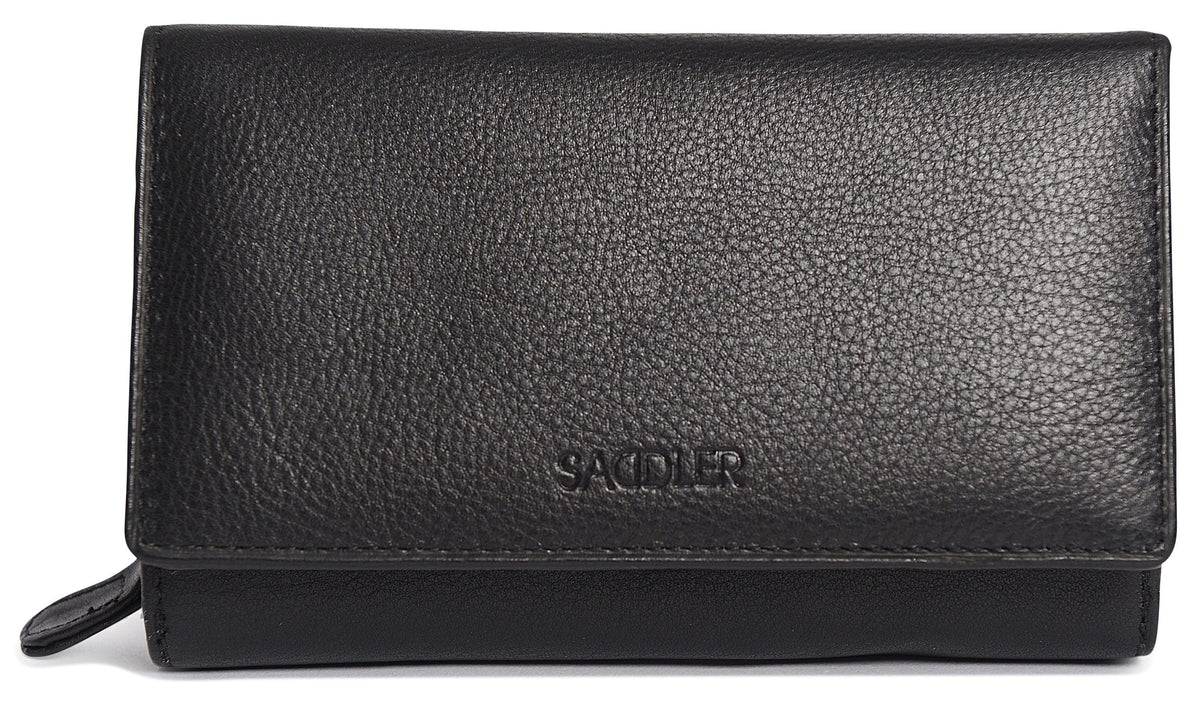 SADDLER PAULA Handmade Leather Trifold Purse – RFID Protected | 8 Card Slots, ID Window &amp; Rear Zip Pocket | Gift Boxed