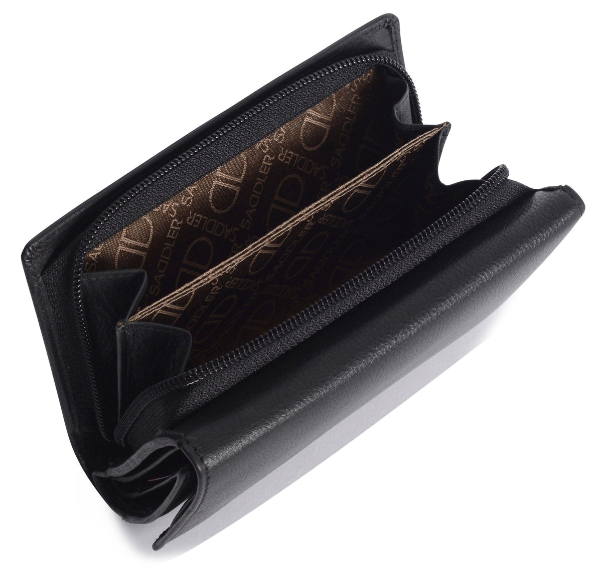 SADDLER PAULA Handmade Leather Trifold Purse – RFID Protected | 8 Card Slots, ID Window &amp; Rear Zip Pocket | Gift Boxed