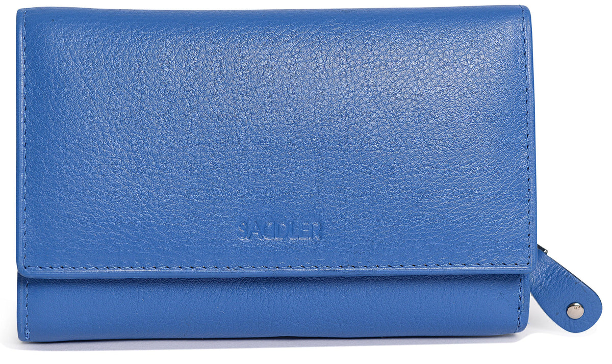 SADDLER PAULA Handmade Leather Trifold Purse – RFID Protected | 8 Card Slots, ID Window &amp; Rear Zip Pocket | Gift Boxed