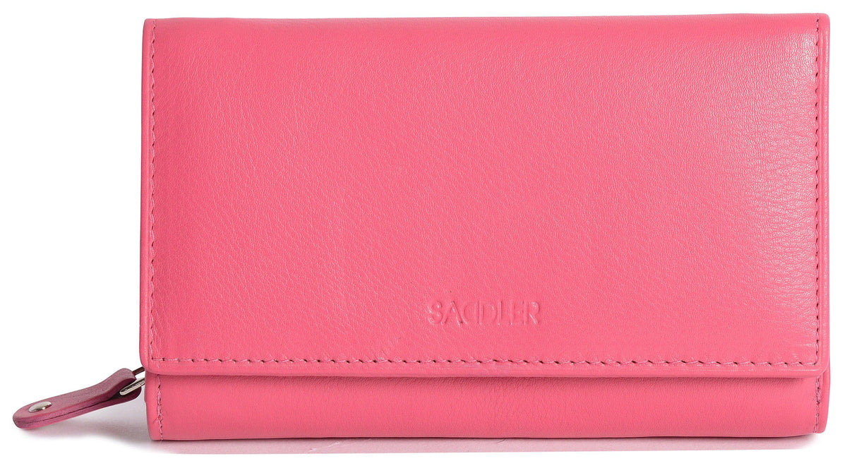 SADDLER PAULA Handmade Leather Trifold Purse – RFID Protected | 8 Card Slots, ID Window &amp; Rear Zip Pocket | Gift Boxed