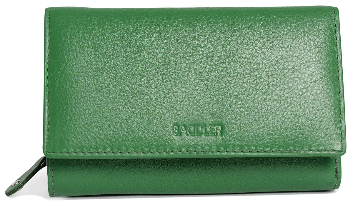 SADDLER PAULA Handmade Leather Trifold Purse – RFID Protected | 8 Card Slots, ID Window &amp; Rear Zip Pocket | Gift Boxed