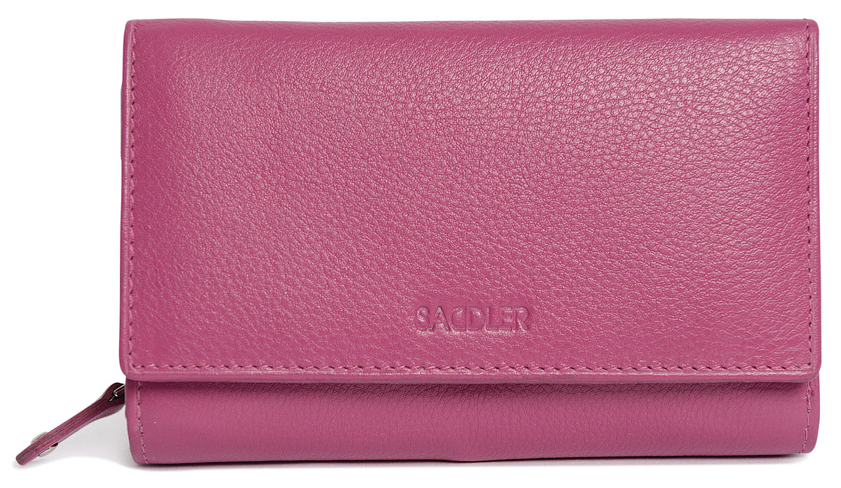 SADDLER PAULA Handmade Leather Trifold Purse – RFID Protected | 8 Card Slots, ID Window &amp; Rear Zip Pocket | Gift Boxed