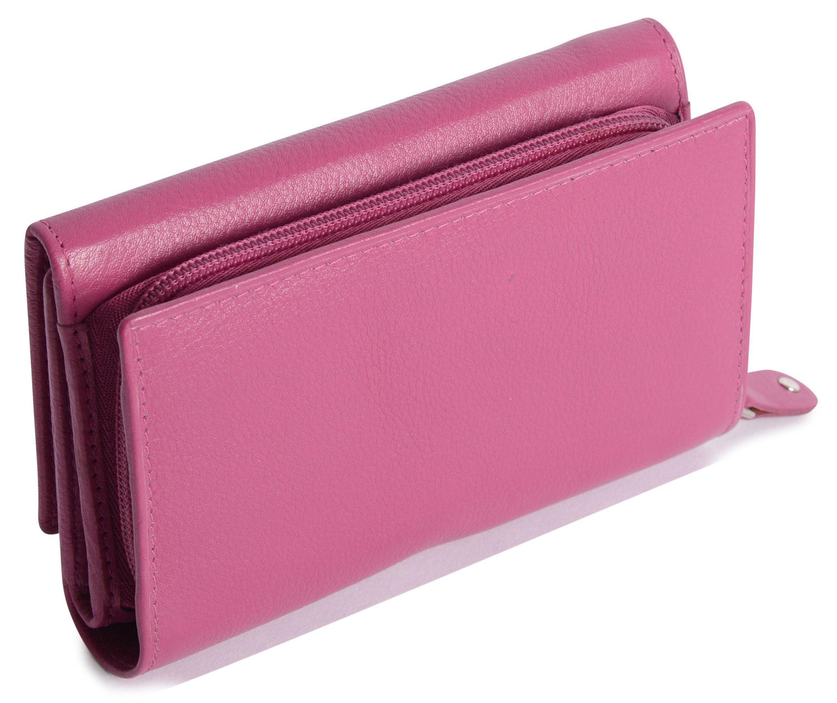 SADDLER PAULA Handmade Leather Trifold Purse – RFID Protected | 8 Card Slots, ID Window &amp; Rear Zip Pocket | Gift Boxed