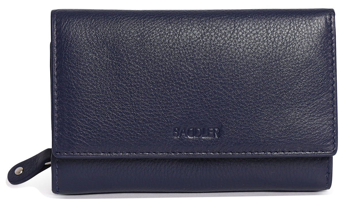 SADDLER PAULA Handmade Leather Trifold Purse – RFID Protected | 8 Card Slots, ID Window &amp; Rear Zip Pocket | Gift Boxed