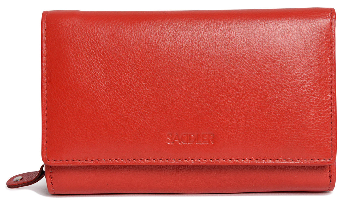 SADDLER PAULA Handmade Leather Trifold Purse – RFID Protected | 8 Card Slots, ID Window &amp; Rear Zip Pocket | Gift Boxed