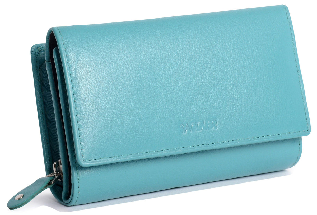 SADDLER PAULA Handmade Leather Trifold Purse – RFID Protected | 8 Card Slots, ID Window &amp; Rear Zip Pocket | Gift Boxed