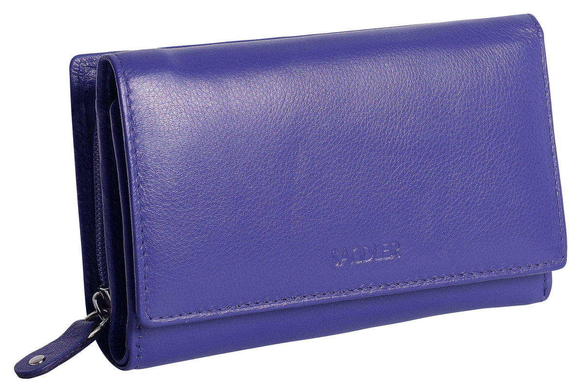 SADDLER PAULA Handmade Leather Trifold Purse – RFID Protected | 8 Card Slots, ID Window &amp; Rear Zip Pocket | Gift Boxed