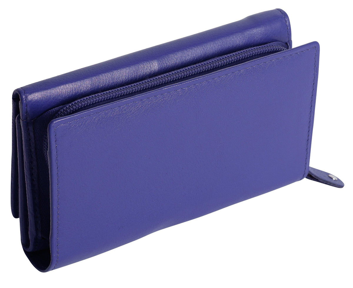 SADDLER PAULA Handmade Leather Trifold Purse – RFID Protected | 8 Card Slots, ID Window &amp; Rear Zip Pocket | Gift Boxed