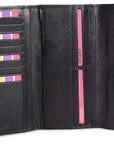 SADDLER CLAIRE Long Leather Trifold Purse - 18 Card Slots, Dual Zip Pockets, and Note Sections - RFID Protected