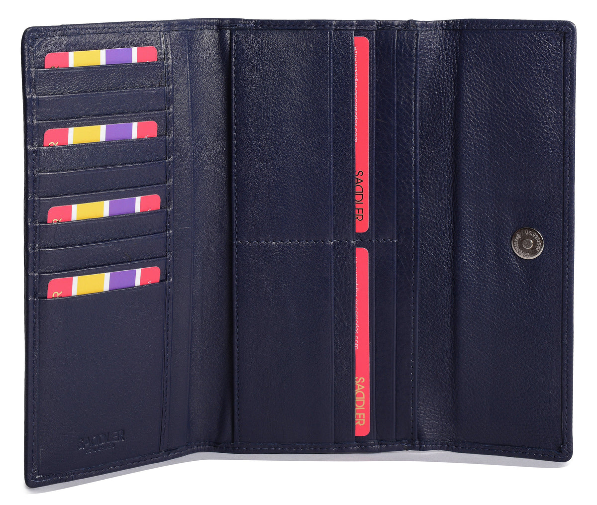 SADDLER CLAIRE Long Leather Trifold Purse - 18 Card Slots, Dual Zip Pockets, and Note Sections - RFID Protected