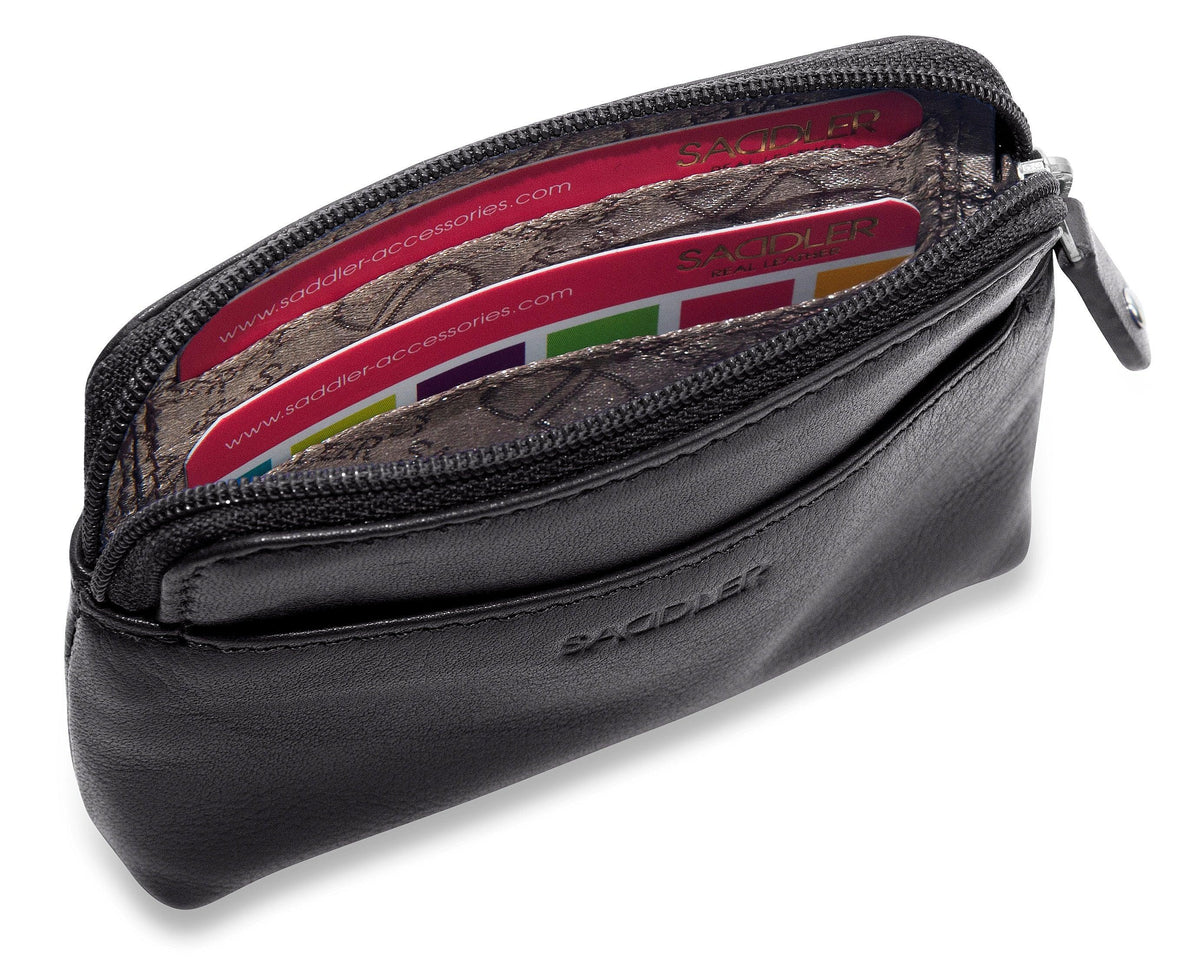 Compact Leather Zip-Top Purse "Pia" – Handmade by Saddler | RFID Protected &amp; Gift Boxed | Multi-Functional Card, Coin &amp; Key Holder