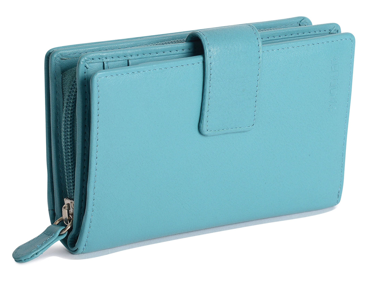 SADDLER GEORGIE Leather Double-Sided Purse - 13 Card Slots, Generous Space for Notes and Coins - RFID Protected