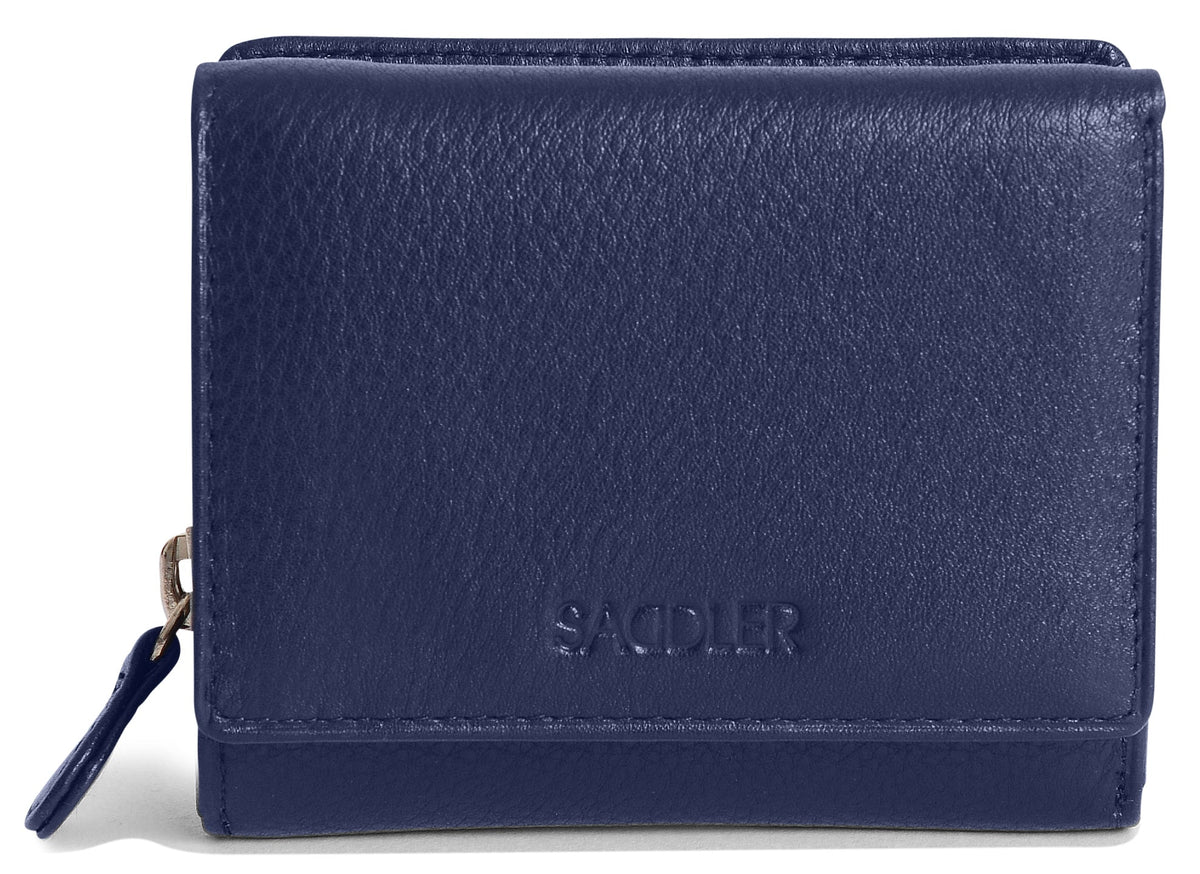 SADDLER CARLA Handmade Leather Compact Trifold Purse – RFID Protected | 5 Card Slots, ID Window &amp; Zipped Coin Pocket | Gift Boxed