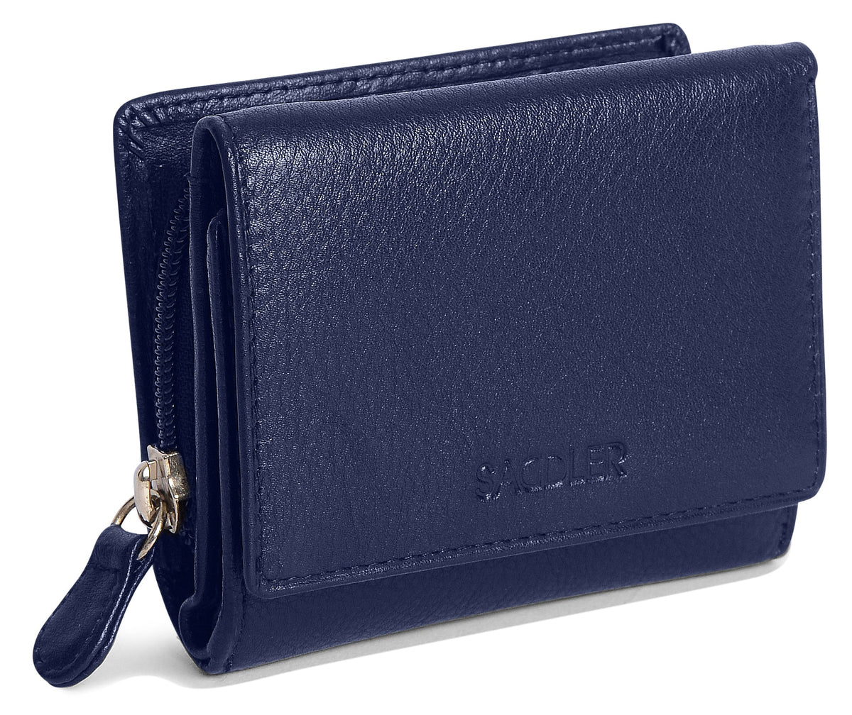 SADDLER CARLA Handmade Leather Compact Trifold Purse – RFID Protected | 5 Card Slots, ID Window &amp; Zipped Coin Pocket | Gift Boxed