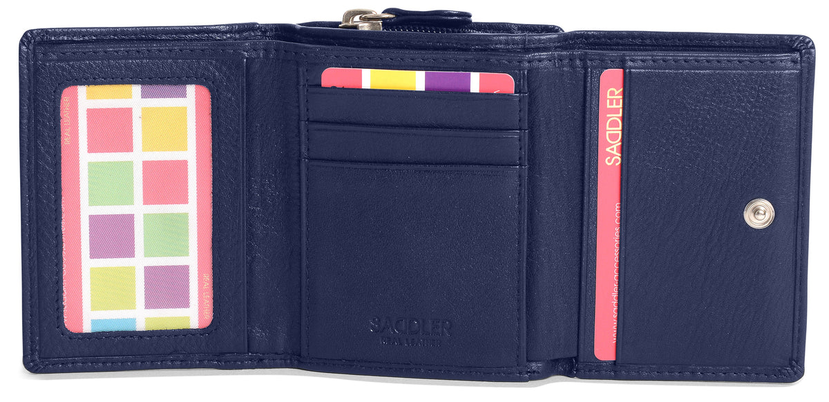 SADDLER CARLA Handmade Leather Compact Trifold Purse – RFID Protected | 5 Card Slots, ID Window &amp; Zipped Coin Pocket | Gift Boxed