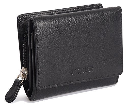 SADDLER CARLA Handmade Leather Compact Trifold Purse – RFID Protected | 5 Card Slots, ID Window &amp; Zipped Coin Pocket | Gift Boxed