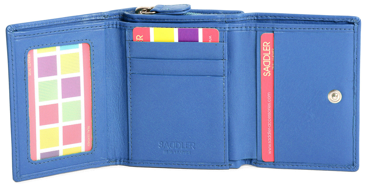 SADDLER CARLA Handmade Leather Compact Trifold Purse – RFID Protected | 5 Card Slots, ID Window &amp; Zipped Coin Pocket | Gift Boxed