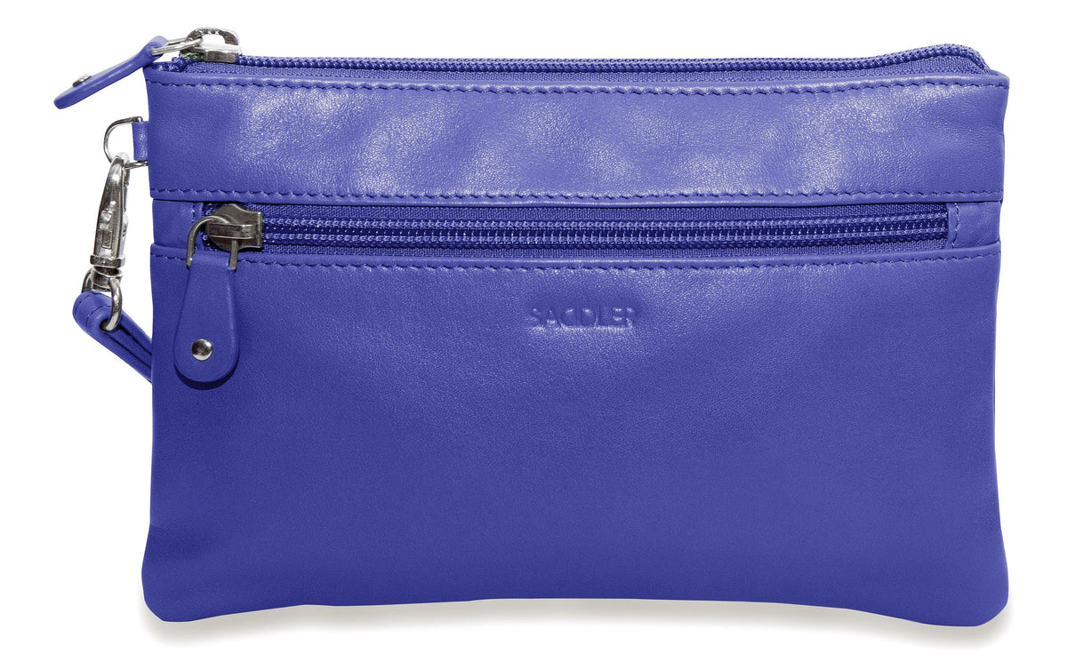 SADDLER SCARLETT Leather Zip Top Mini Clutch - Phone Holder with Detachable Wrist Strap - RFID Protected