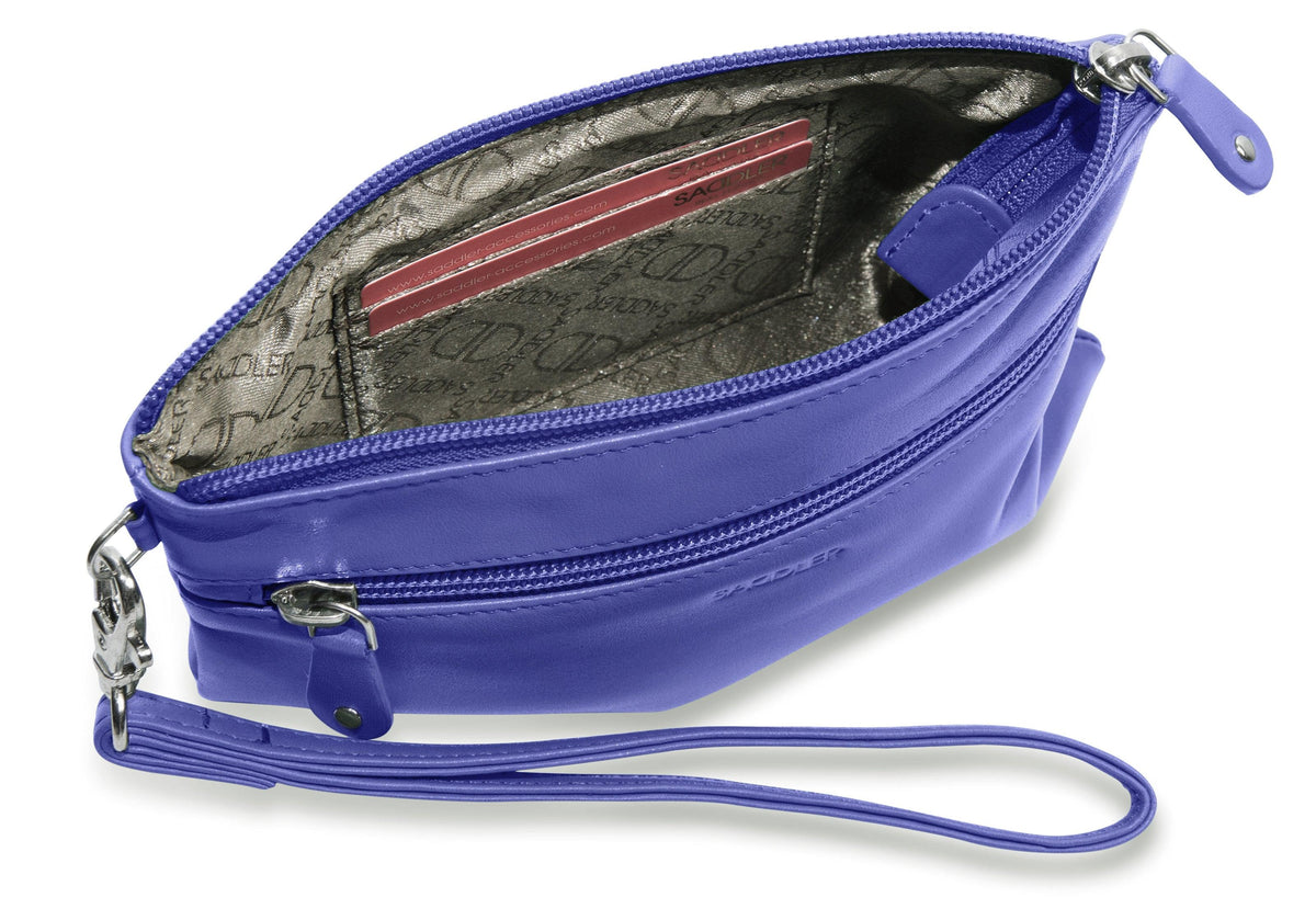 SADDLER SCARLETT Leather Zip Top Mini Clutch - Phone Holder with Detachable Wrist Strap - RFID Protected