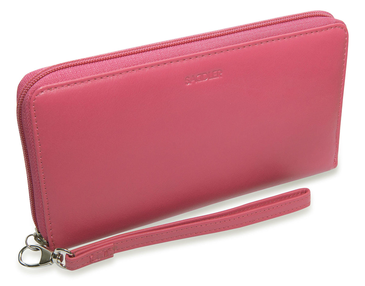 SADDLER SOPHIA Leather Zip Around Purse  - 15 Card slots, Mobile Phone Pocket,  Detachable Wrist Strap- RFID Protected