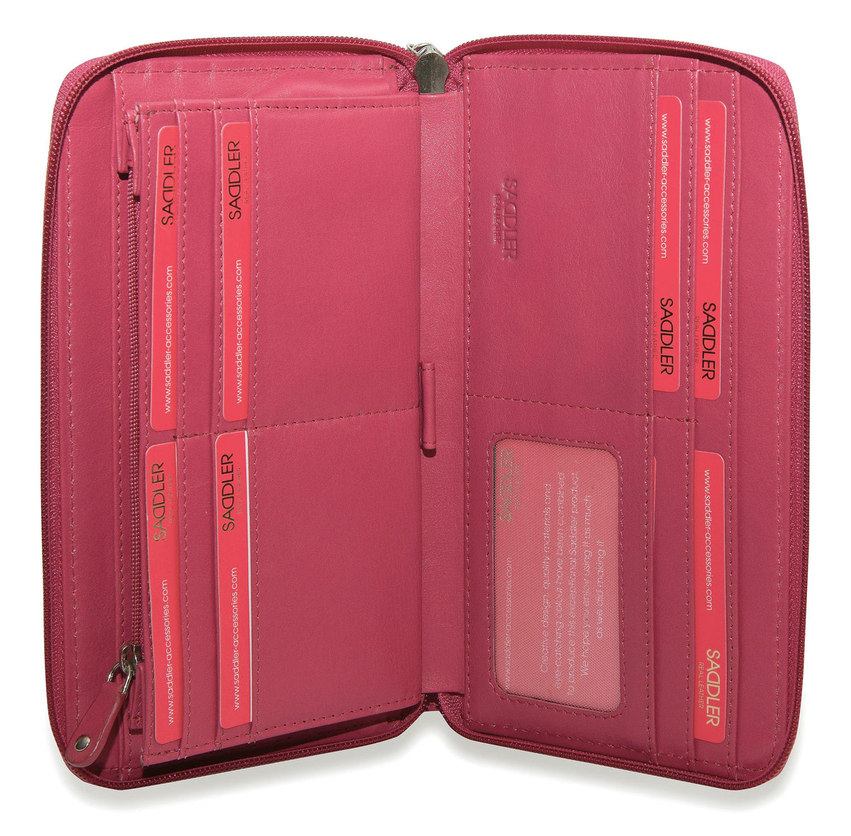 SADDLER SOPHIA Leather Zip Around Purse  - 15 Card slots, Mobile Phone Pocket,  Detachable Wrist Strap- RFID Protected
