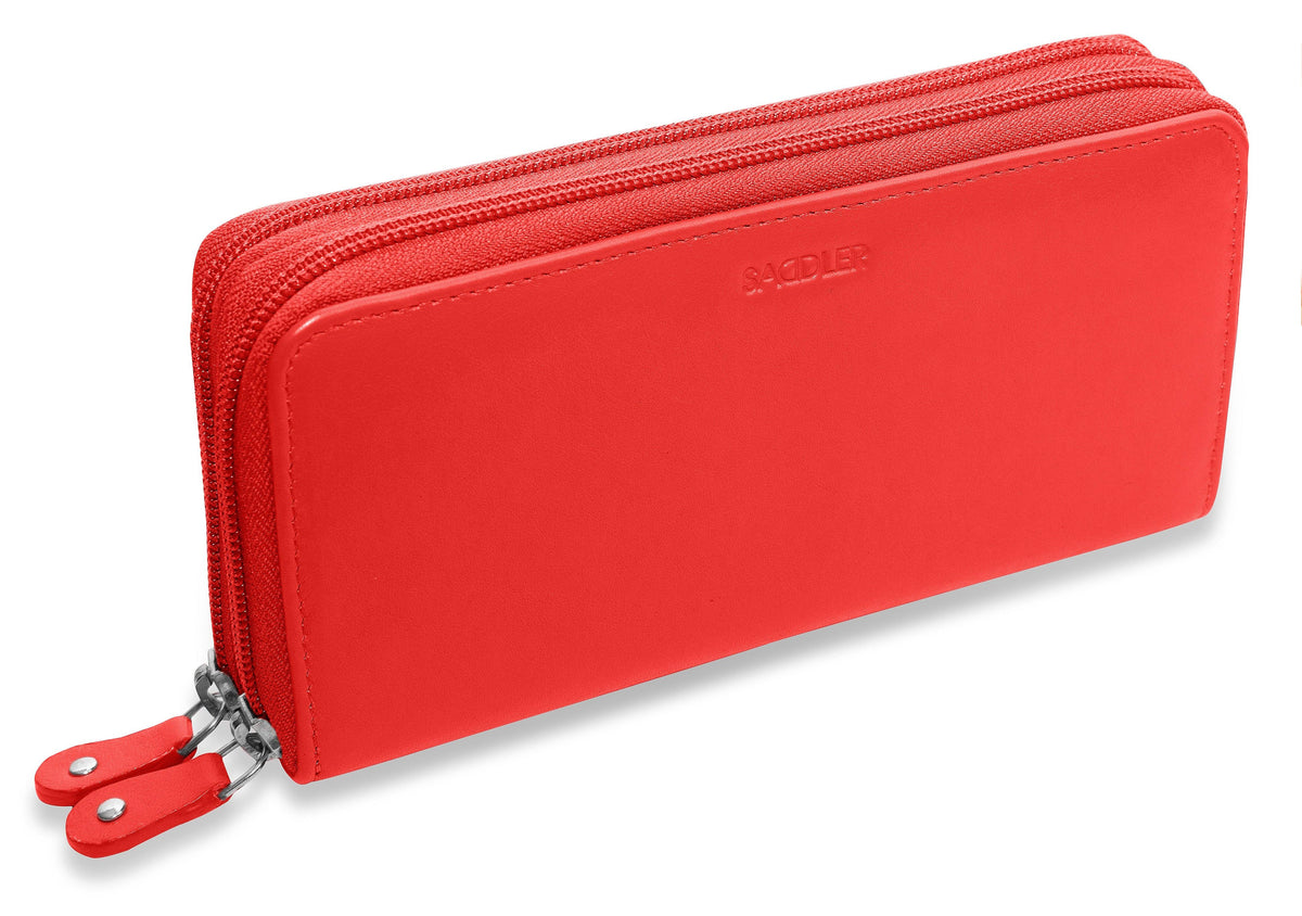 SADDLER GABRIELLA Leather Double Zip Around Purse - 8 Card Slots, Phone Pocket, and Coin Purse - RFID Protected