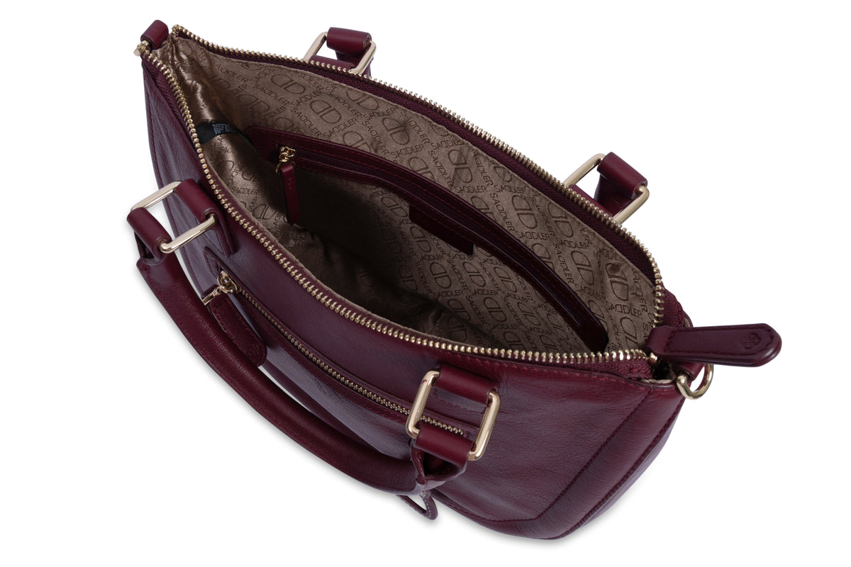 SADDLER "Chloe" Real Leather Twin-Handle Handbag with Crossbody Strap - Handmade, with Keepsake Pouch