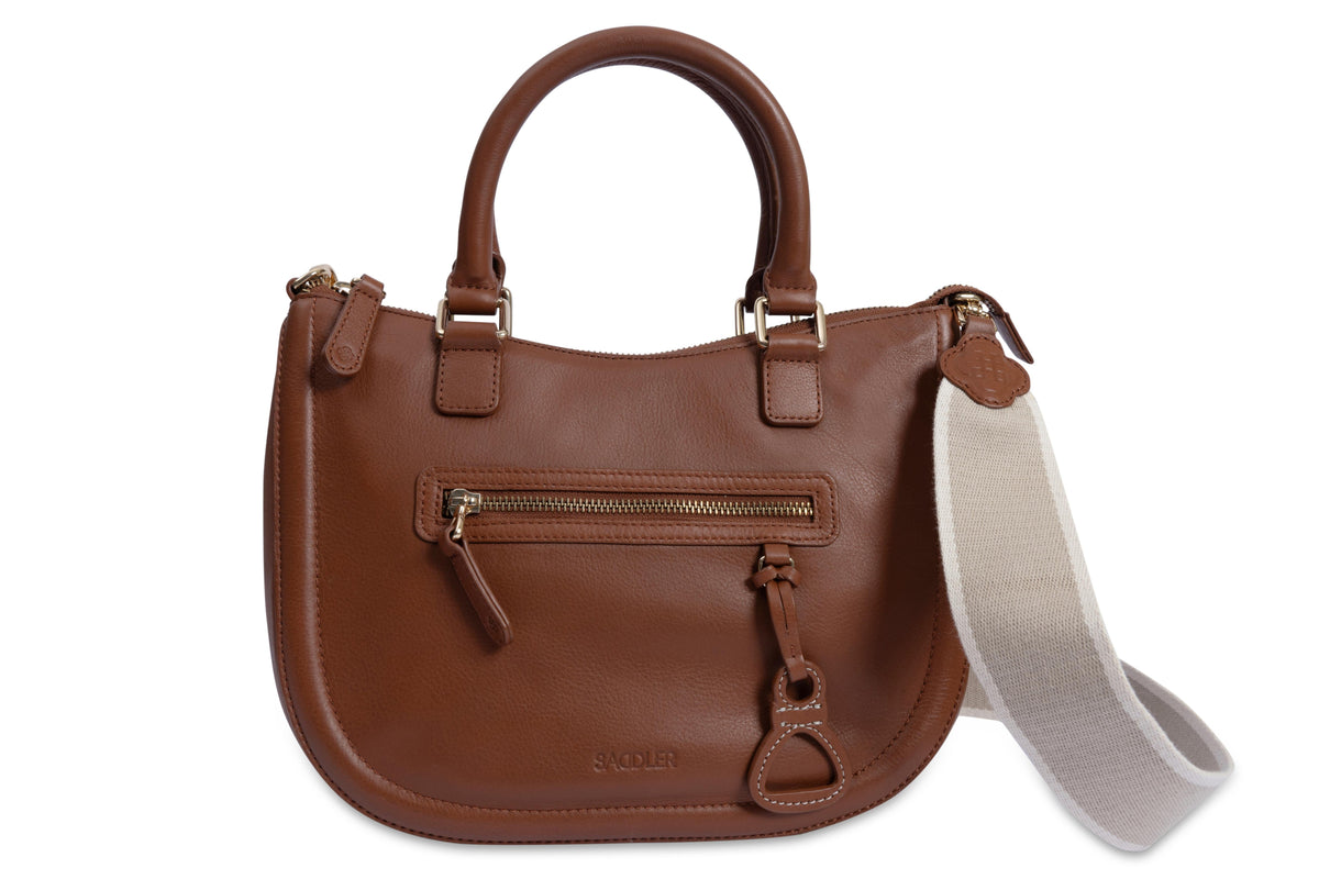 SADDLER "Chloe" Real Leather Twin-Handle Handbag with Crossbody Strap - Handmade, with Keepsake Pouch