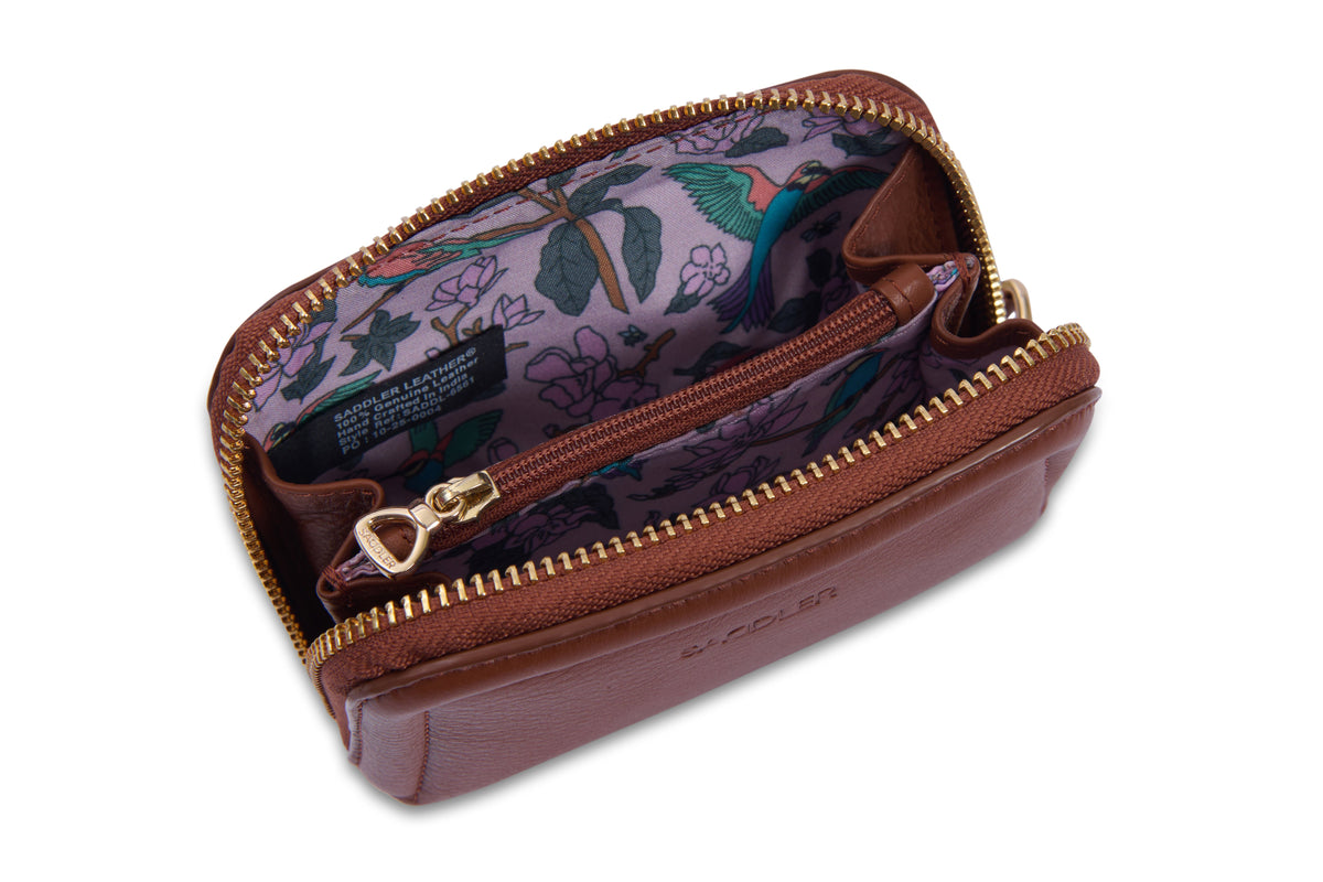 SADDLER "Annabelle" 2 Section RFID Real Leather Zip Top Coin Purse (Gift Boxed)