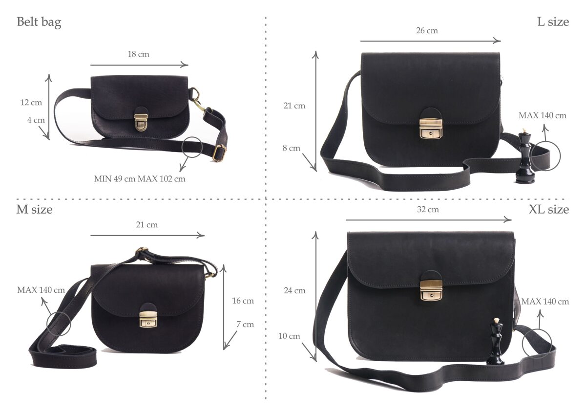 Natural Leather Saddle Bag Large in Black