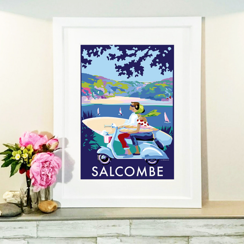 Salcombe Scooter Seaside Print and Travel Poster