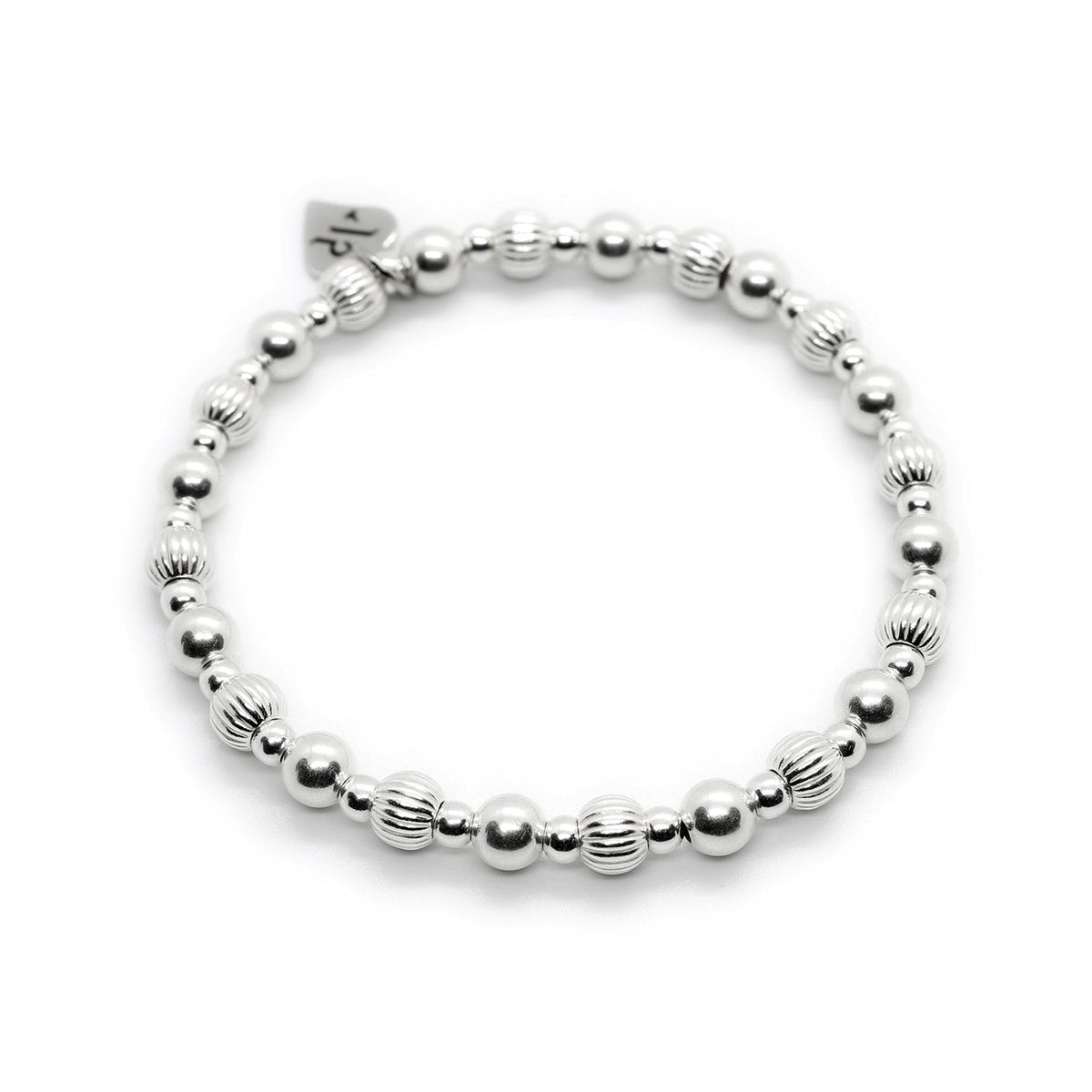 Sterling Silver Plain &amp; Corrugated beaded bracelet