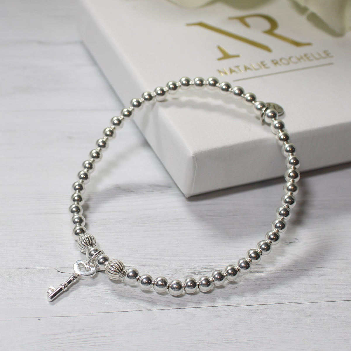 Sterling Silver Key Charm Stacking Bracelet
