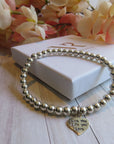 ‘Live the Life you Love’ engraved heart charm Stacking bracelet