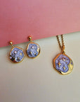 Pink Opal and Pearl Enamel Starry Night Gold Necklace