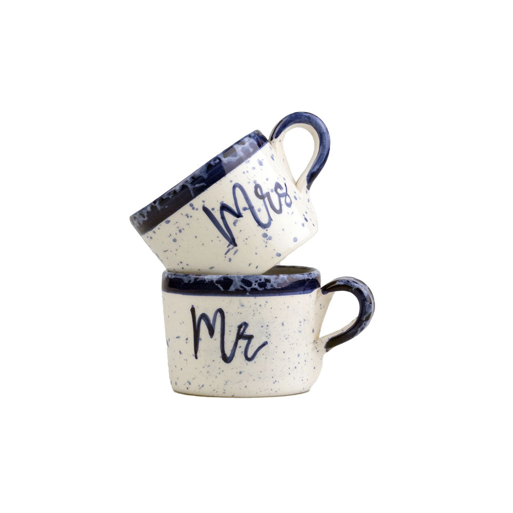 Mr &amp; Mrs 2 Ceramic Espresso Cups